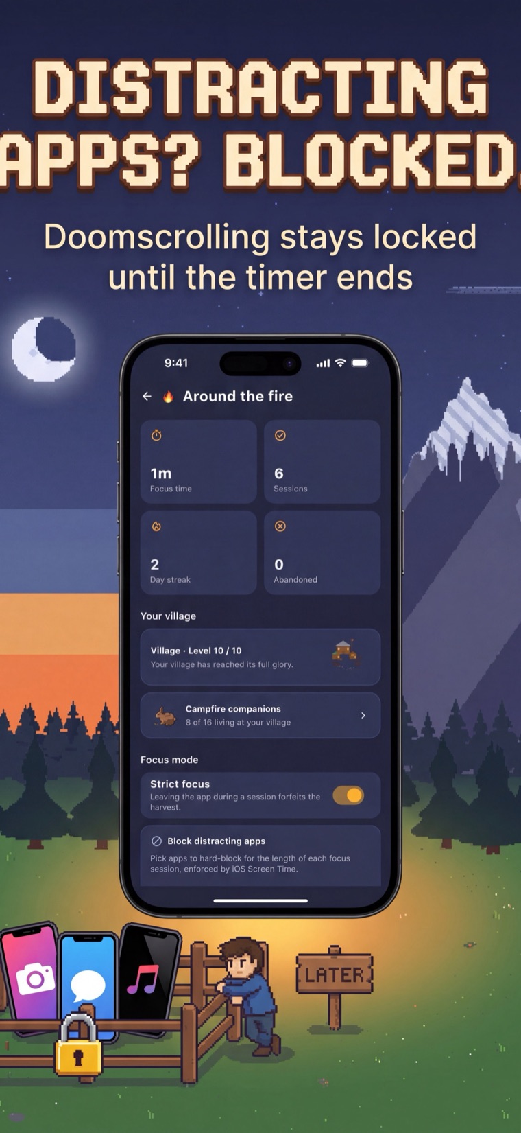 Distracting apps blocked during a focus session