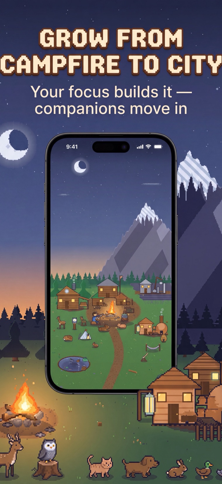 A grown village with houses, companions and a warm campfire